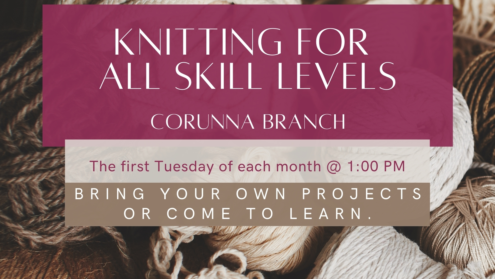 Corunna Knitting for All Skill Levels Community District Library